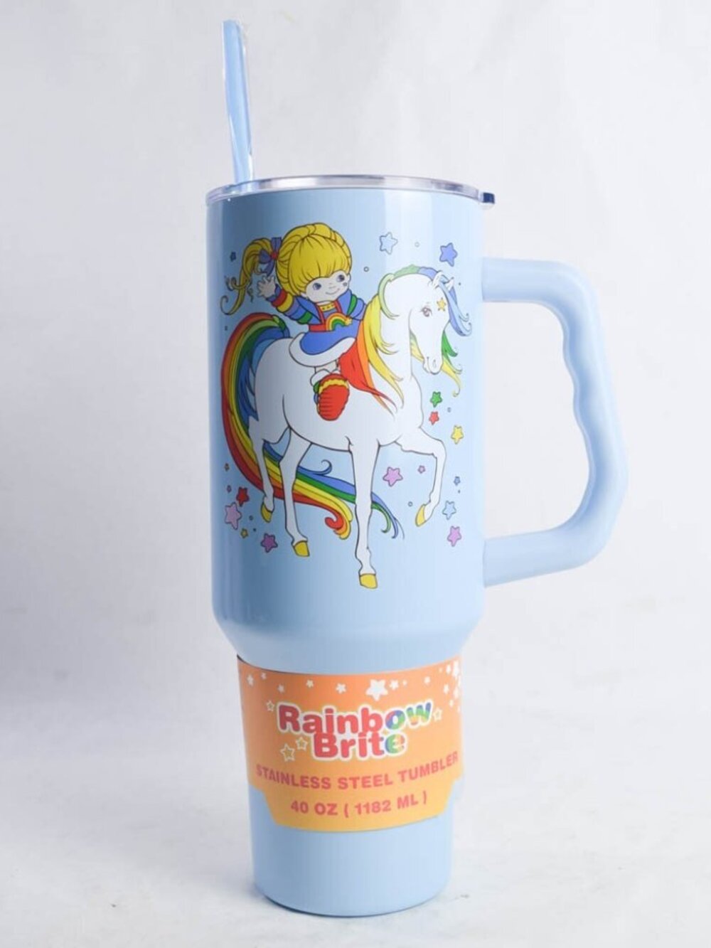 Classic Rainbow Brite 40oz Blue Tumbler Stainless Steel with Handle Straw
